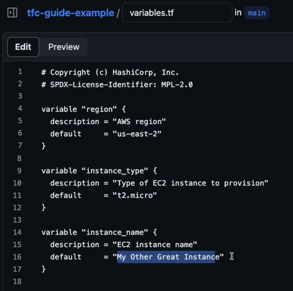 The variable instance name is 'My other great instance.'