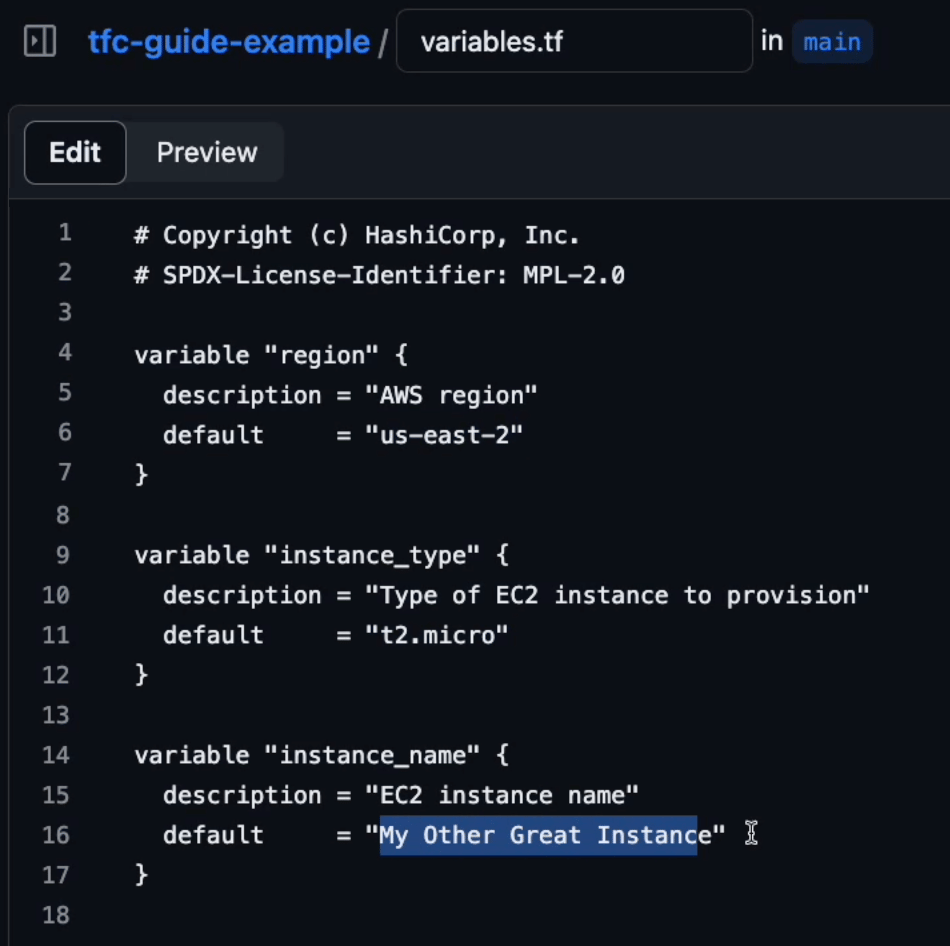 The variable instance name is 'My other great instance.'