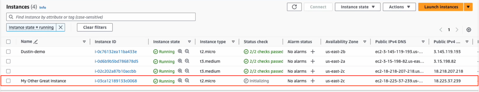 AWS shows that the instance exists.