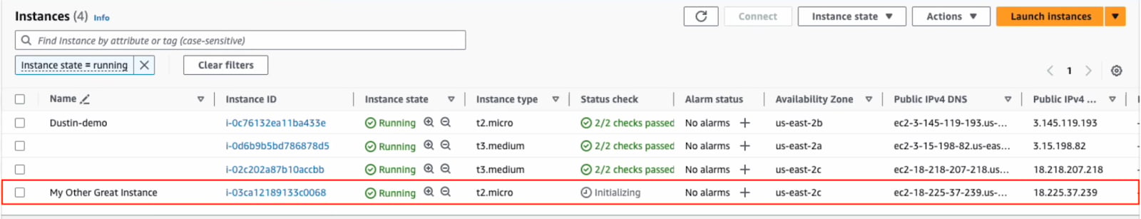 AWS shows that the instance exists.