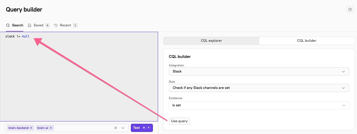 Click 'Use query' in CQL builder, then the query populates the CQL search field.