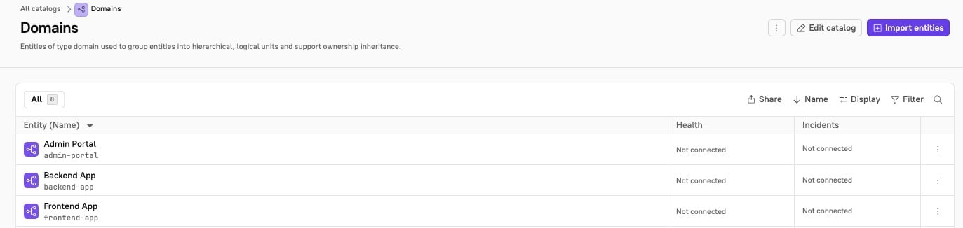 Overview of the Domains page in the Cortex UI.
