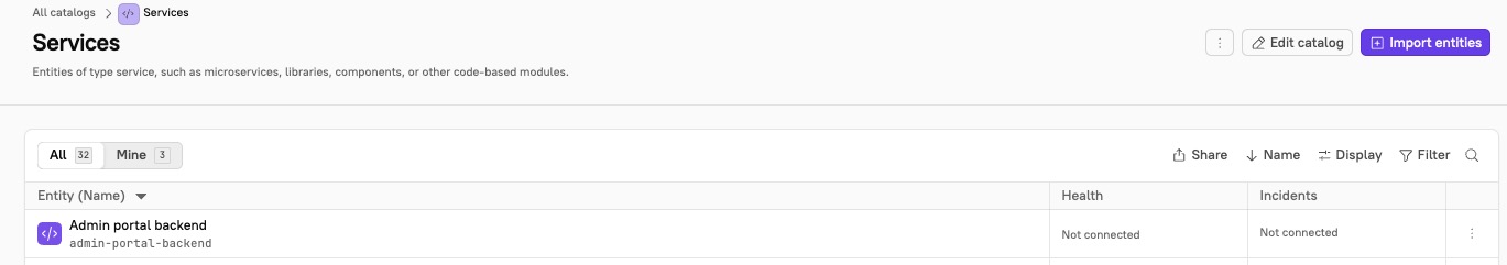 Overview of the Services page in the Cortex UI.