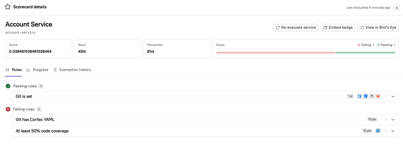 The side panel for an entity on the Scores tab.