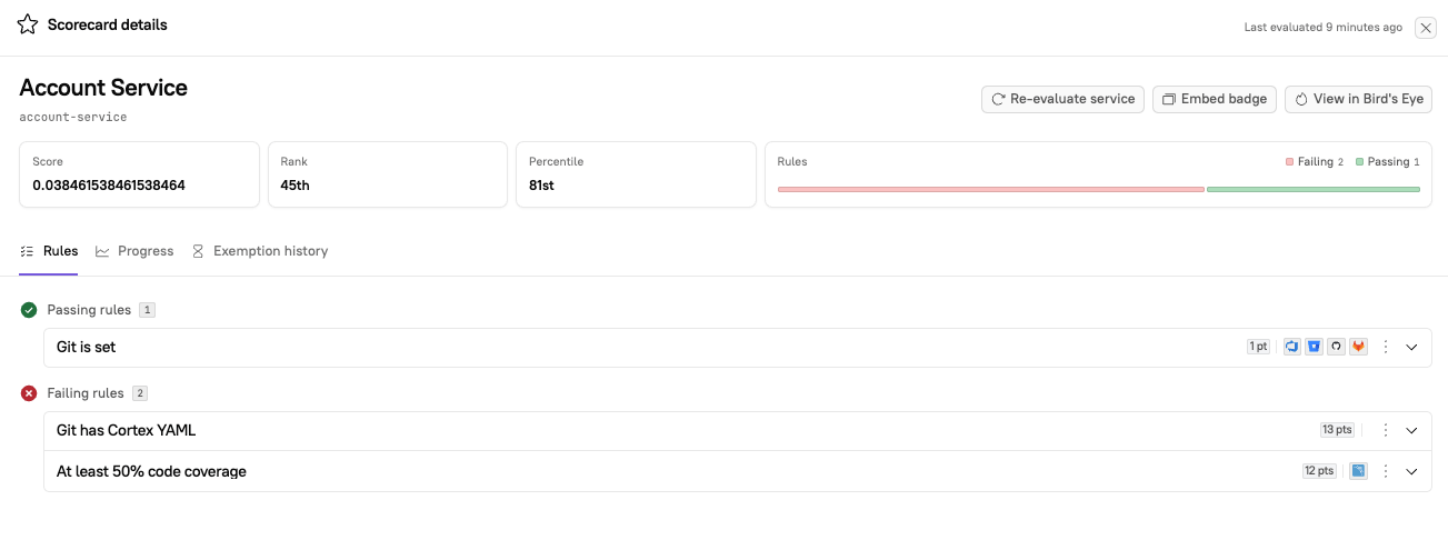 The side panel for an entity on the Scores tab.