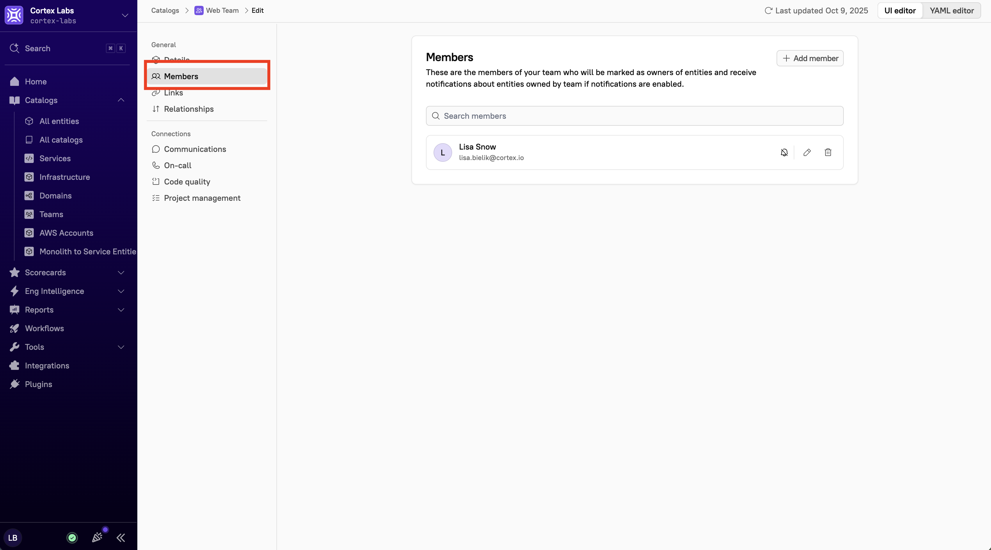 The 'Members' tab in the configuration sidebar.