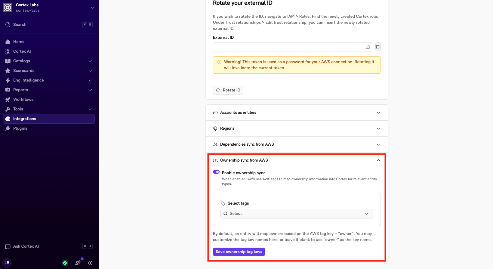 The 'Ownership sync from AWS' section.
