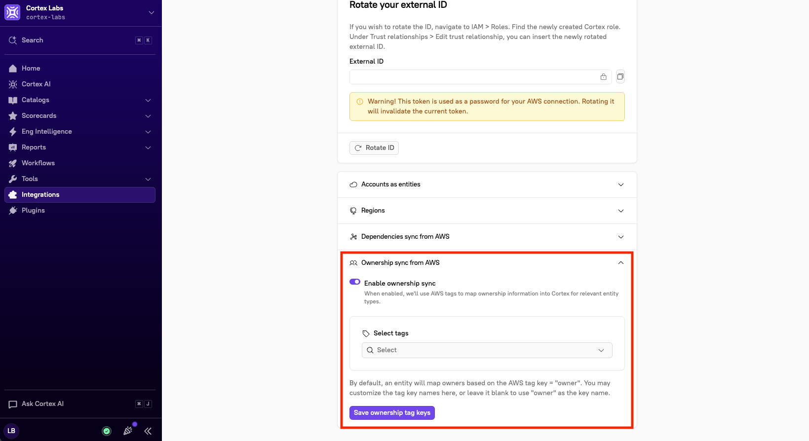 The 'Ownership sync from AWS' section.