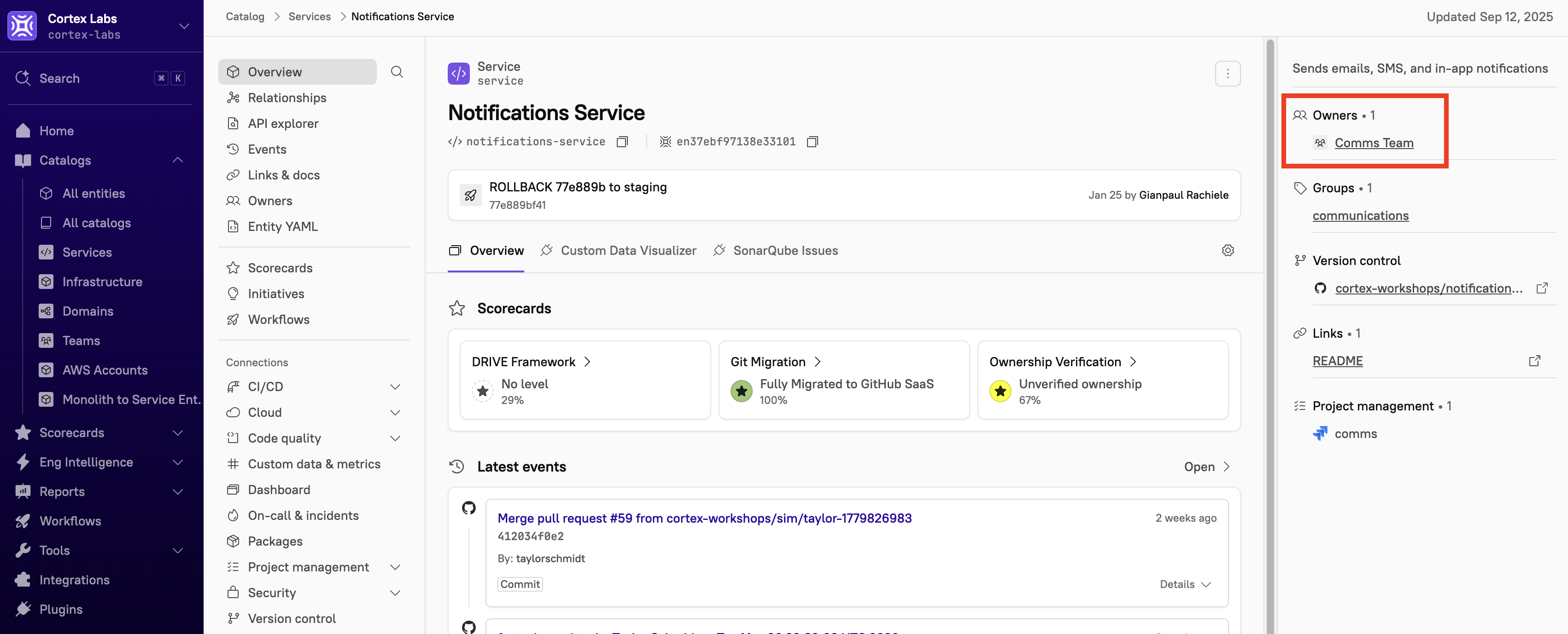 The Owners section in an entity's metadata sidebar.