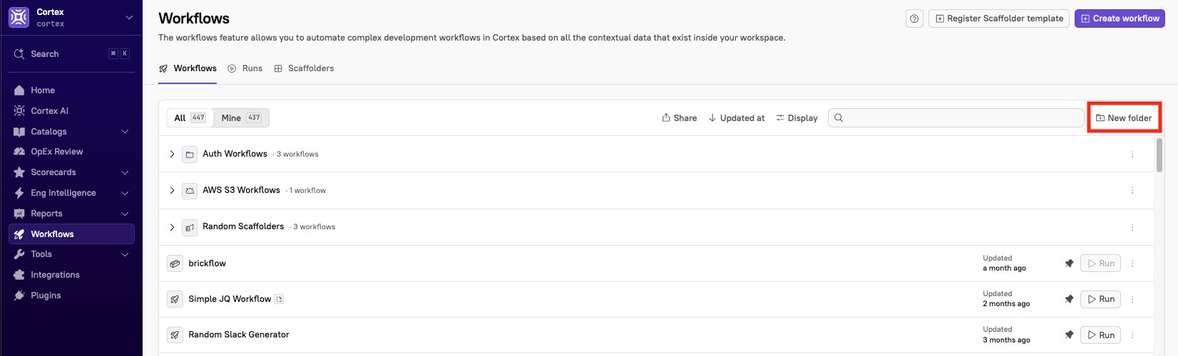 The 'New folder' icon in the upper-right of the list.