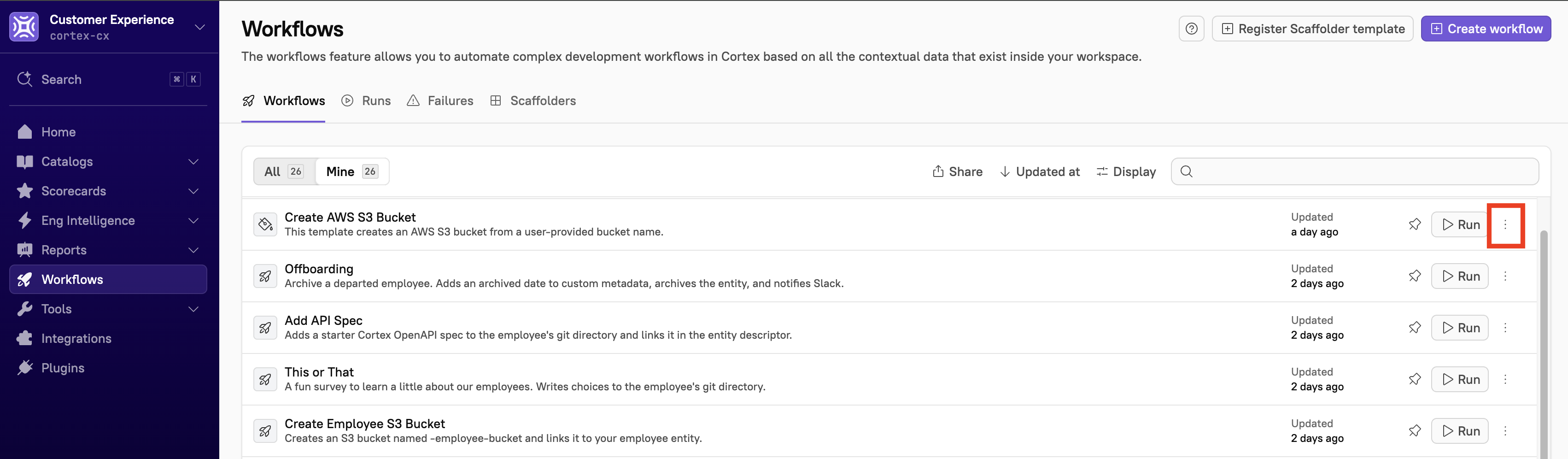 The 'Overflow menu' icon next to a Workflow.
