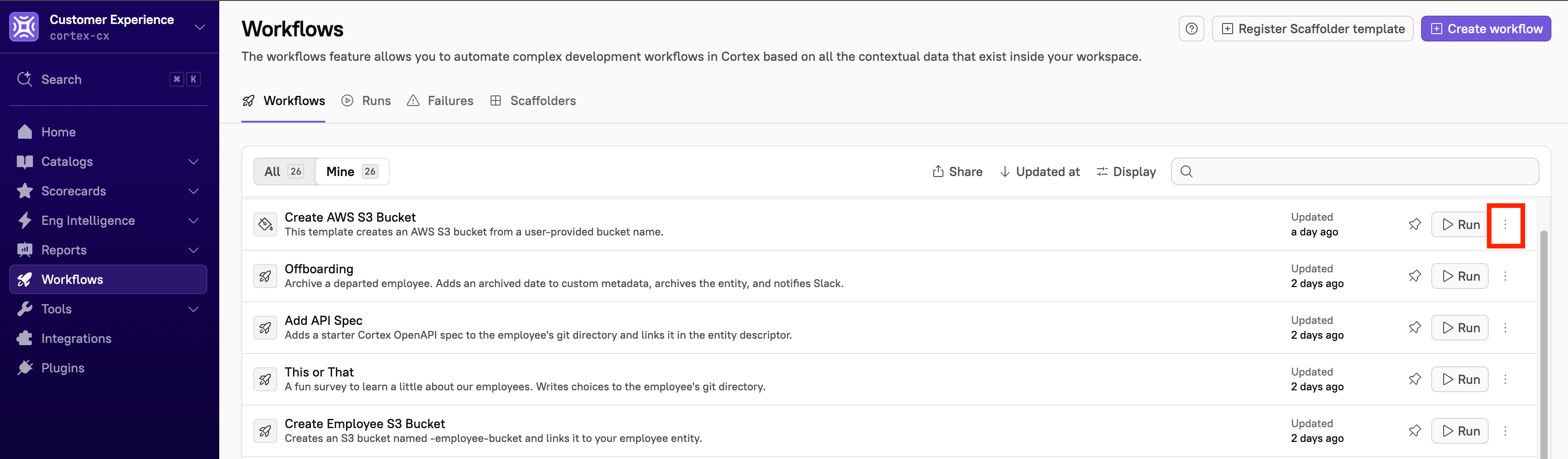 The 'Overflow menu' icon next to a Workflow.