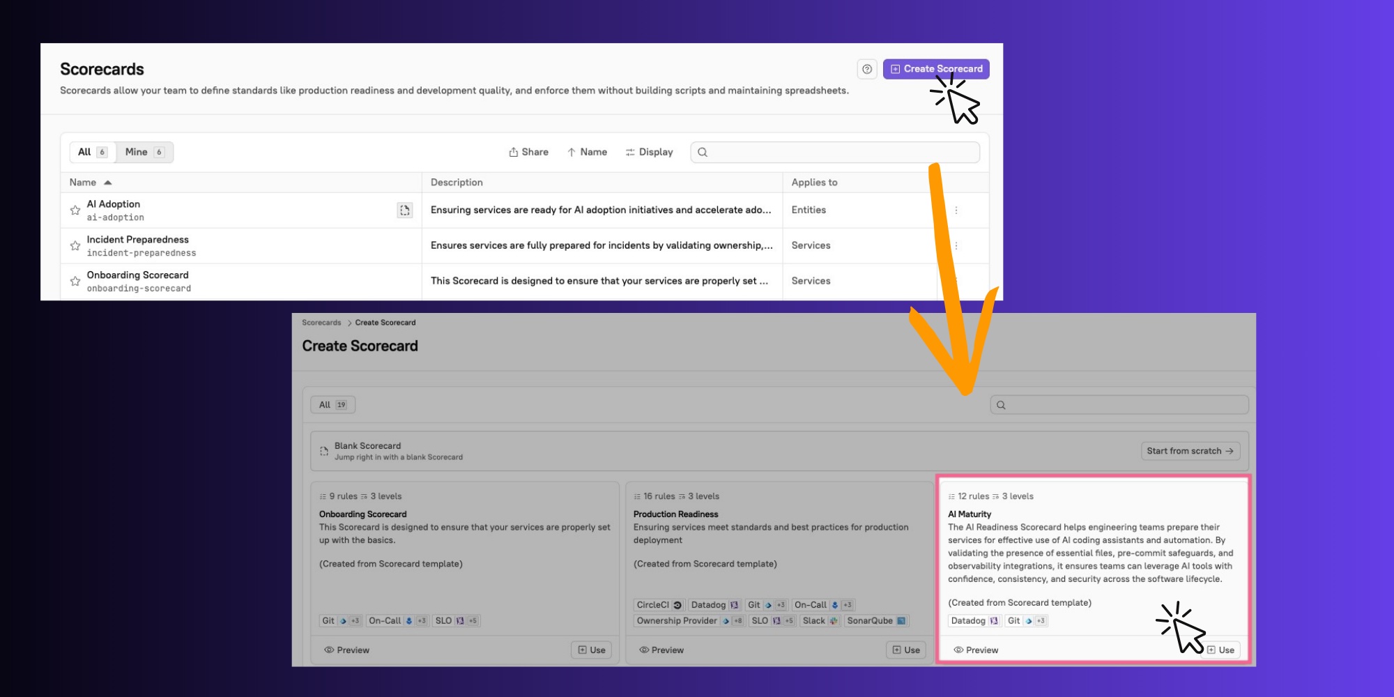 Click Create Scorecard, then select the AI Maturity Scorecard.