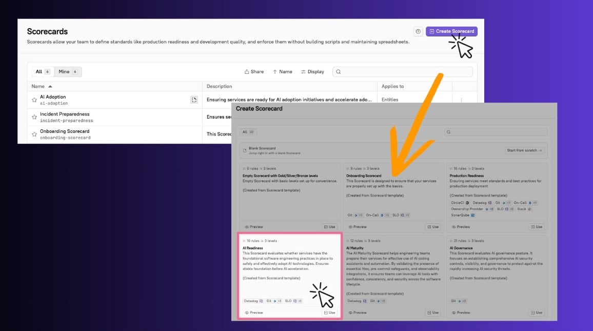 Click Create Scorecard, then select the AI Readiness template.