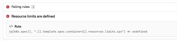 The rule 'resource limits are defined' is failing.