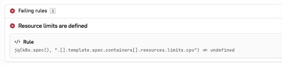 The rule 'resource limits are defined' is failing.
