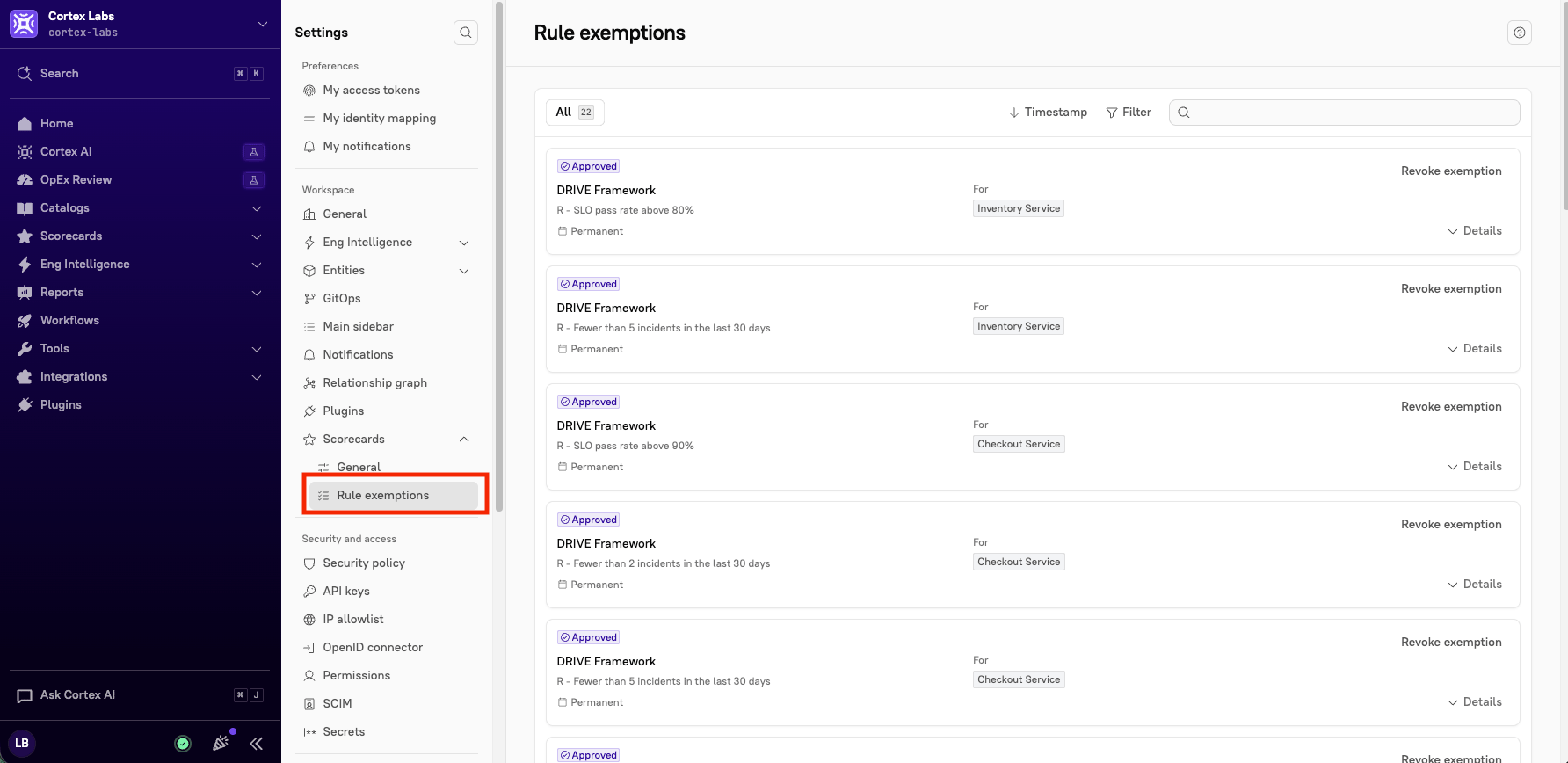 Scorecards Rule Exemptions Settings Scorecards Rule Exemptions Settings