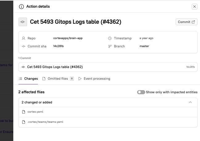 A GitOps log displays relevant information about the activity.