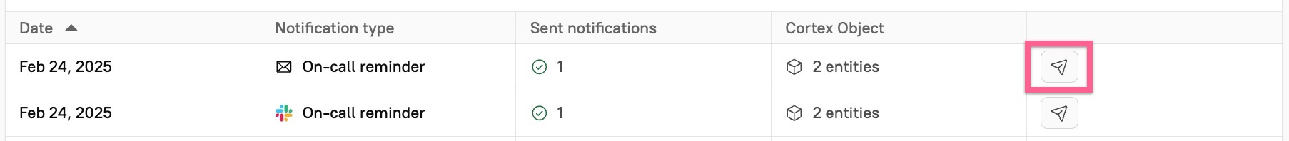 Click the Resend icon at the end of the row