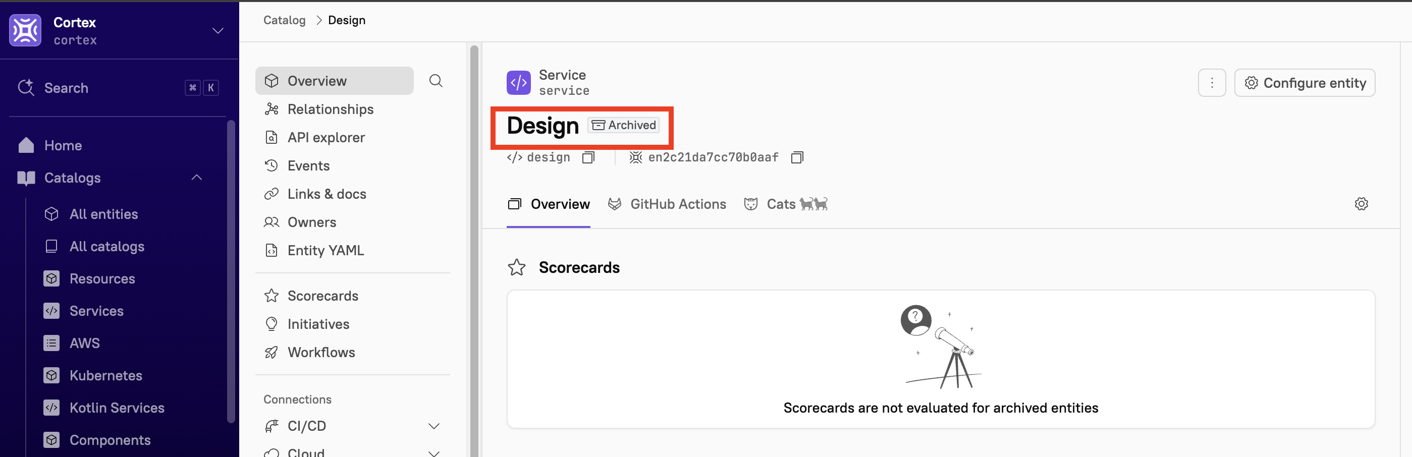 An archived entity has an 'Archived' label next to its name.