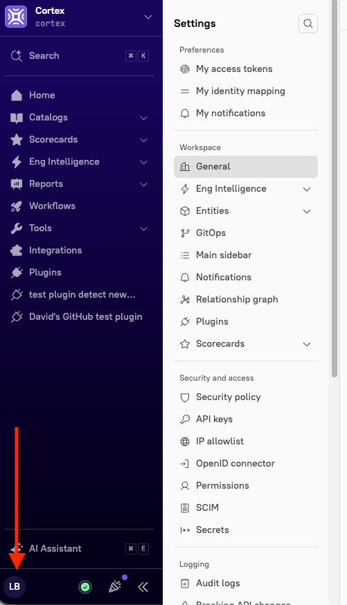 The circle icon with your initials in the bottom-left corner.