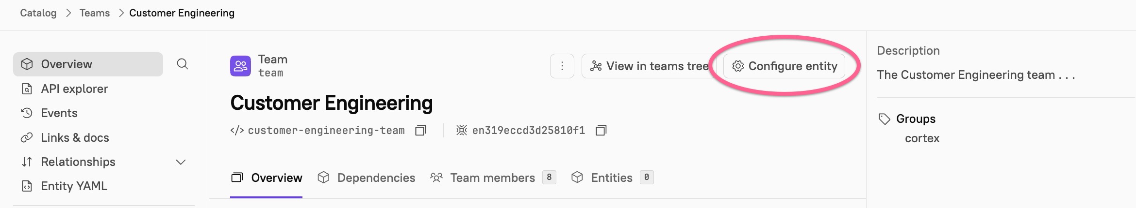 In the upper right side of an entity, click 'Configure entity.'