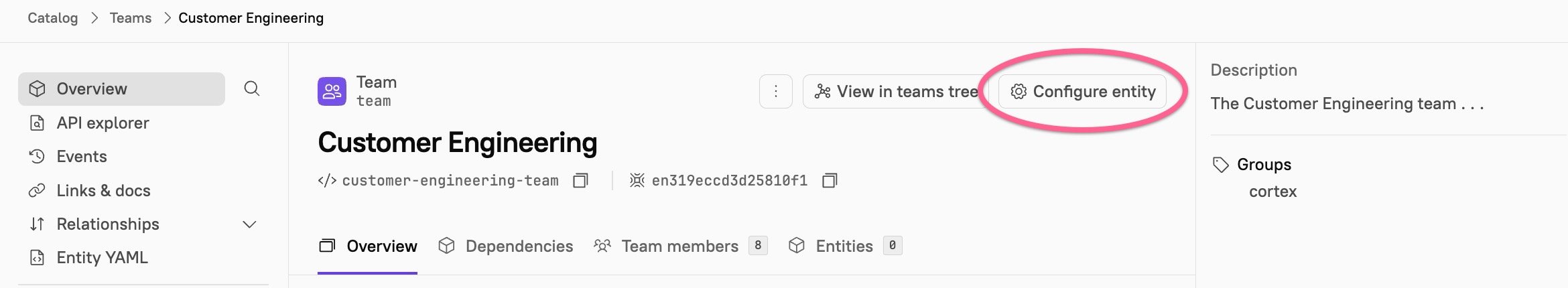 In the upper right side of an entity, click 'Configure entity.'