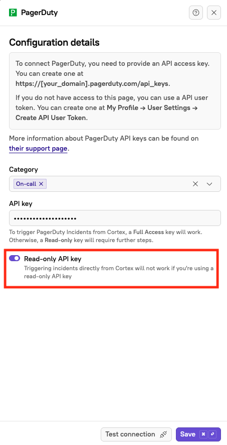 The 'Read-only API key' option toggled on.