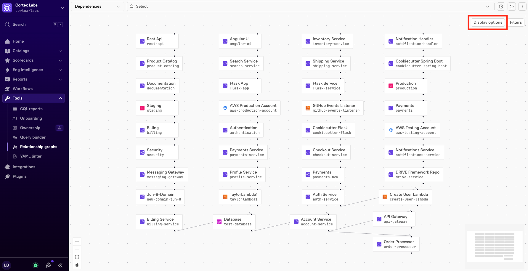 The display options on the relationship graph.