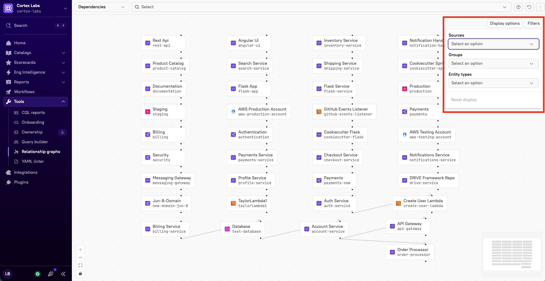 The filters option on the relationship graph.