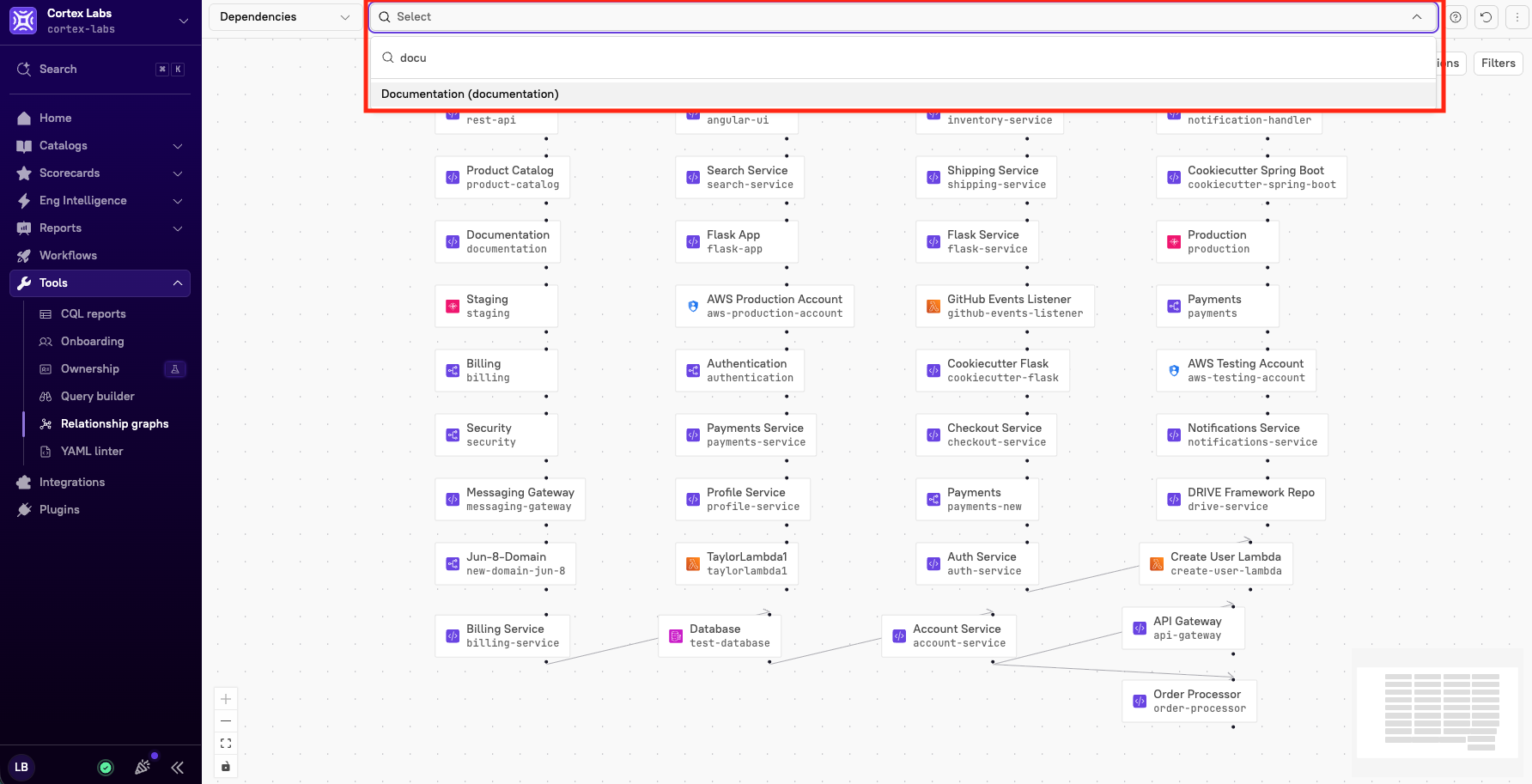 The search bar on the relationship graph