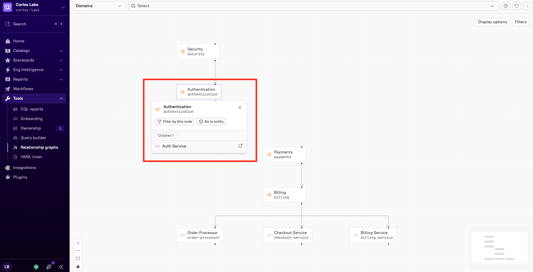 A selected node with the quick-actions popup displayed.