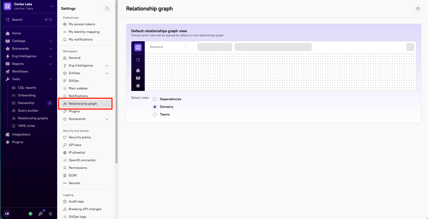 The 'Relationship graph' tab in the Settings.