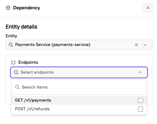 Paths in the Endpoints drop-down menu.