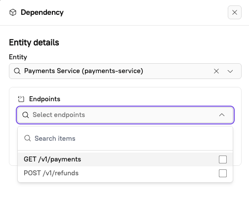 Paths in the Endpoints drop-down menu.