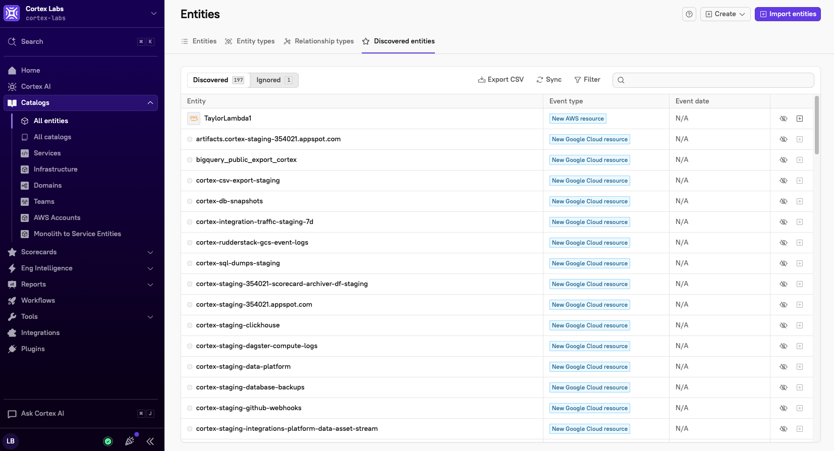The 'Discovered entities' list.