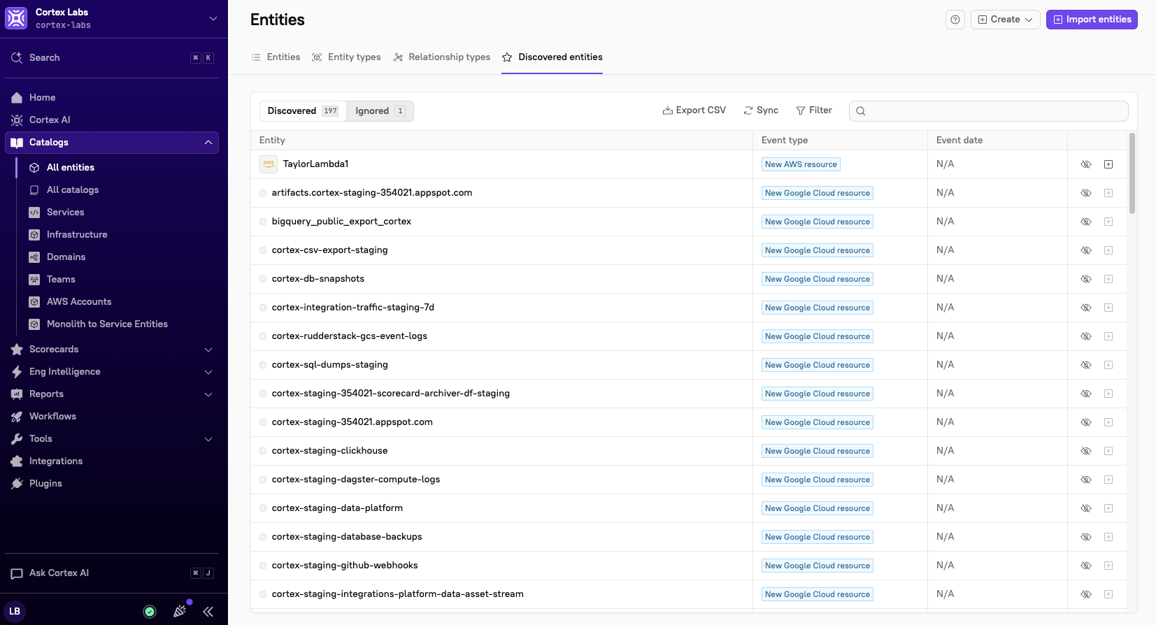 The 'Discovered entities' list.