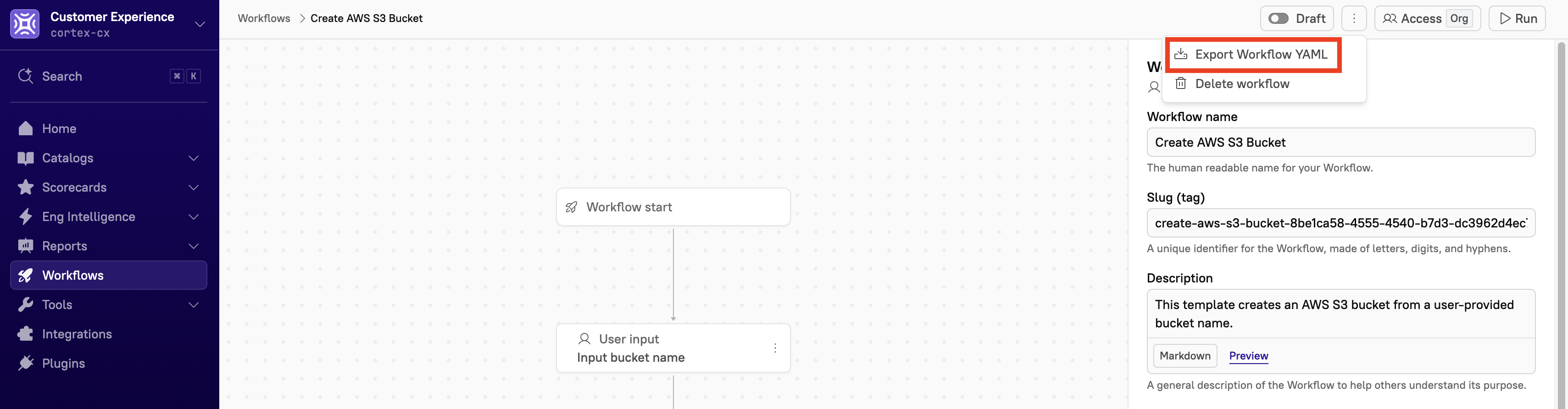 The 'Export Workflow YAML' option.