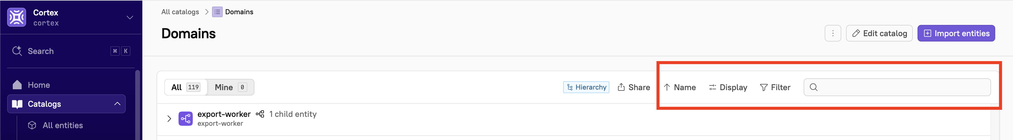 The search and filter options in the upper-right corner of the page.