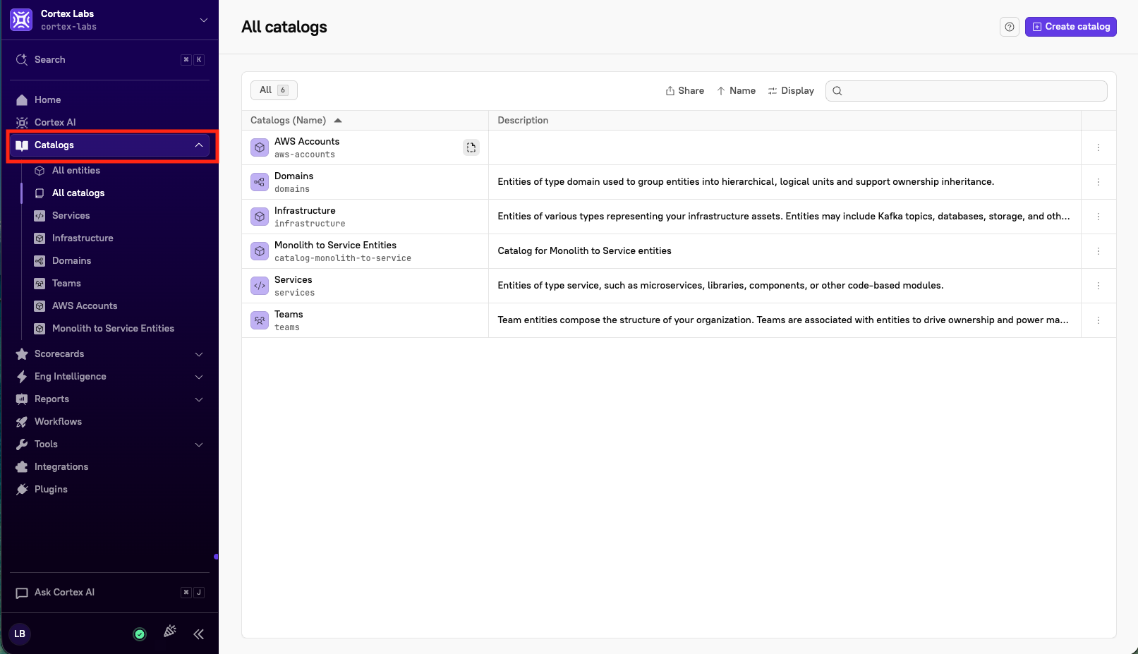 The 'Catalogs' tab in the main sidebar.