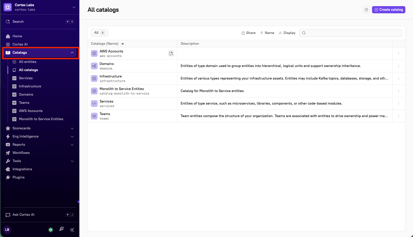 The 'Catalogs' tab in the main sidebar.