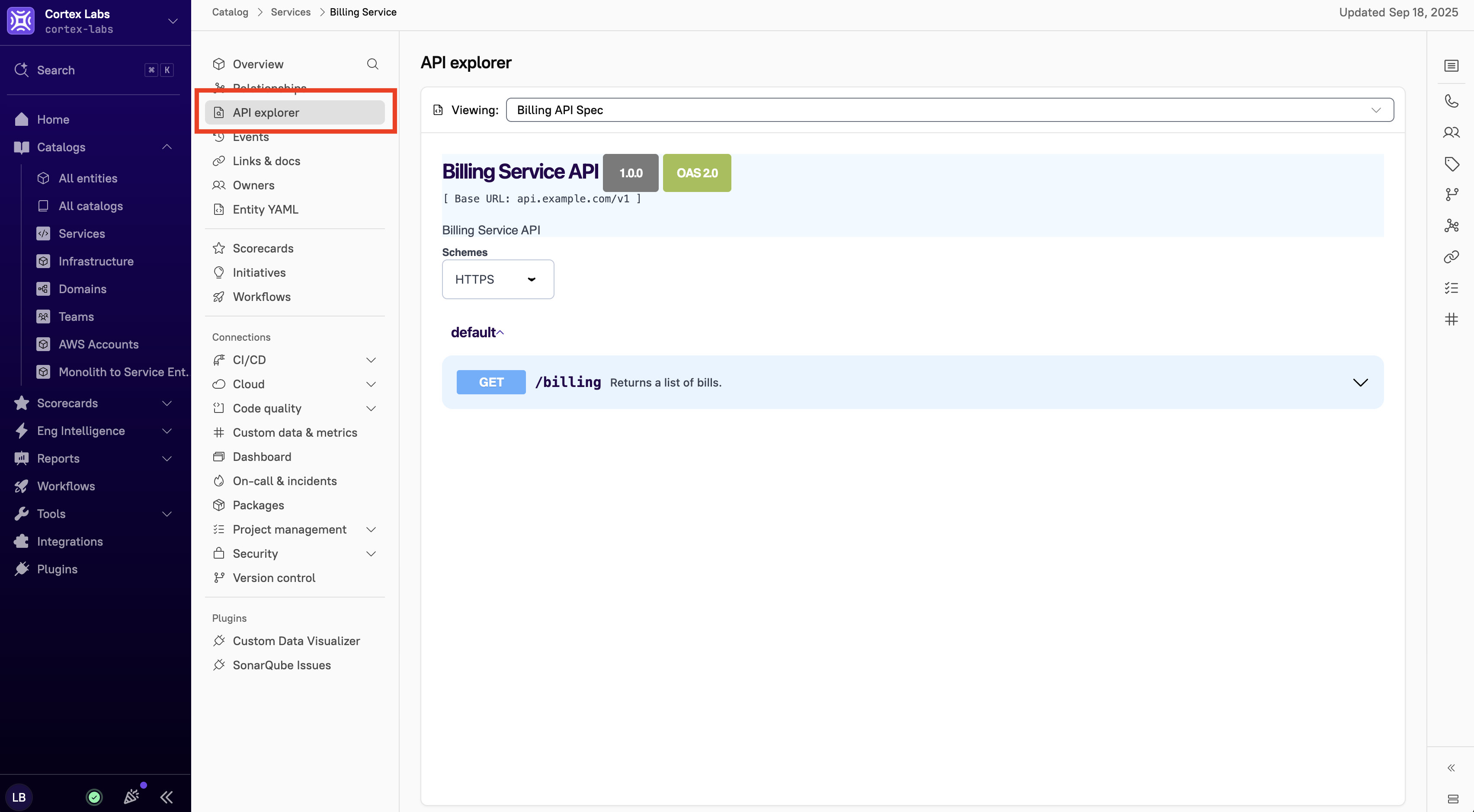 The API Explorer in Cortex.