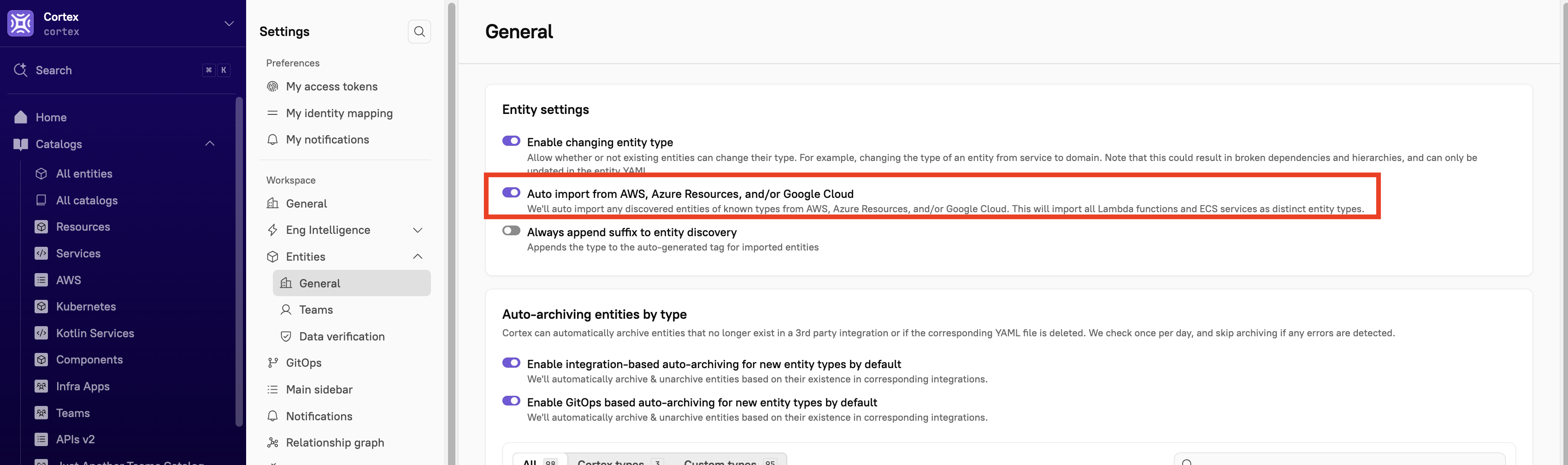 The auto import option toggled on in the Settings.
