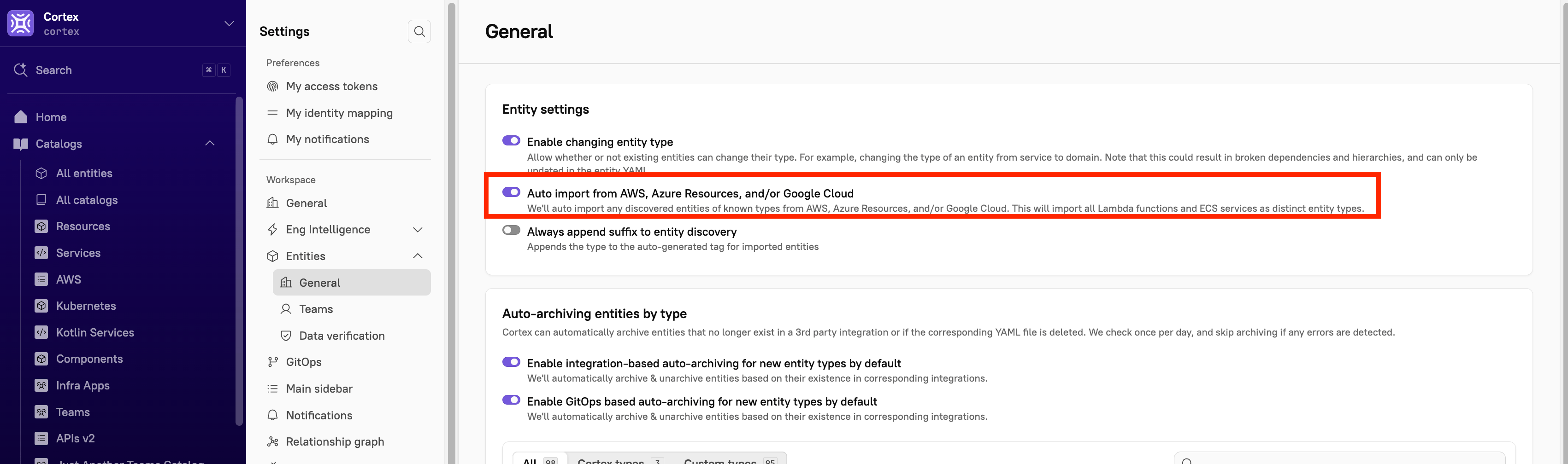 The auto import option toggled on in the Settings.