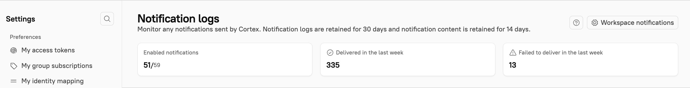 The notification log summary is at the top of the page