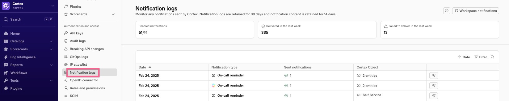 See the notification list on the notification logs page