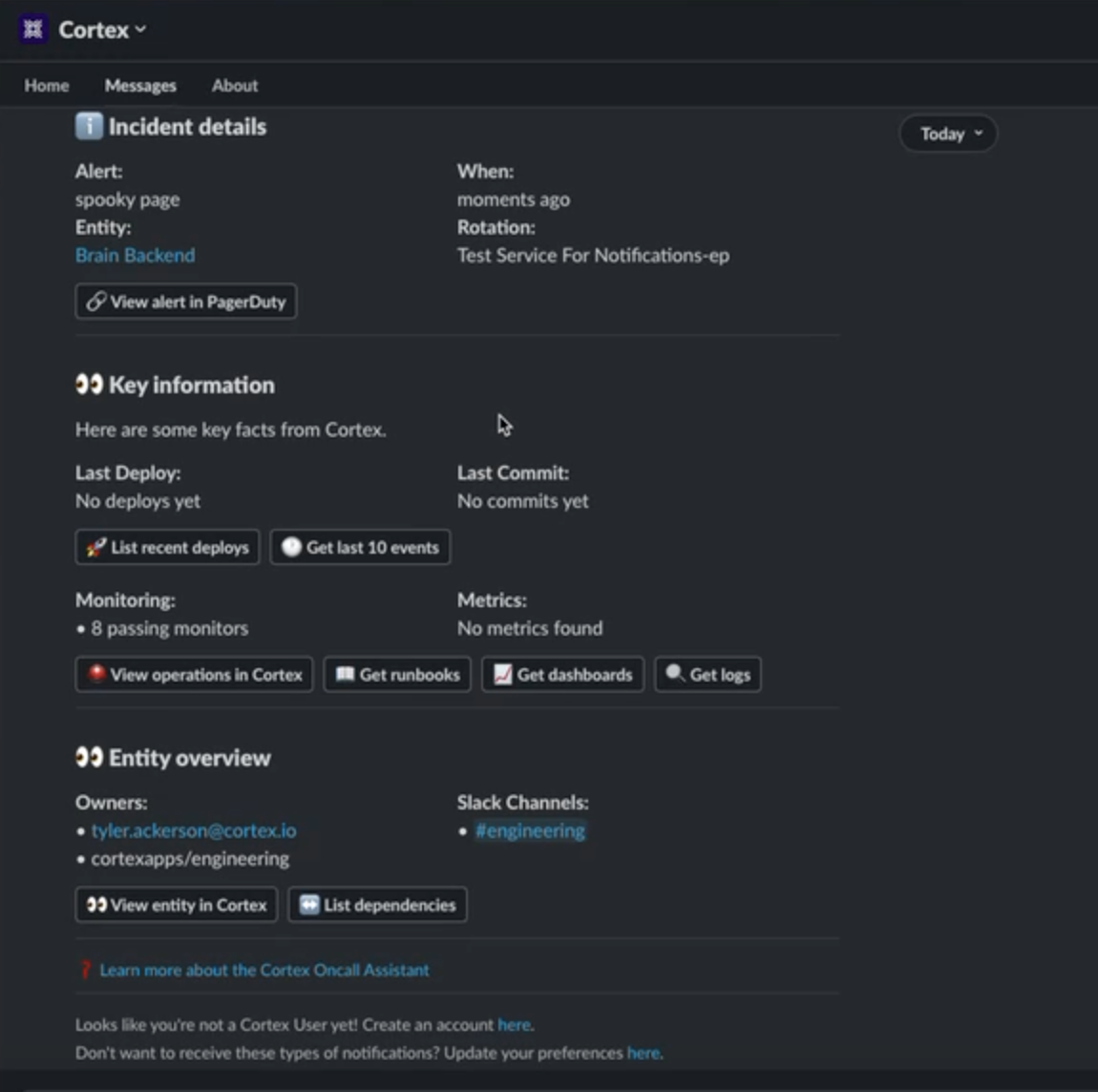 On-call assistant notifies users via Slack.