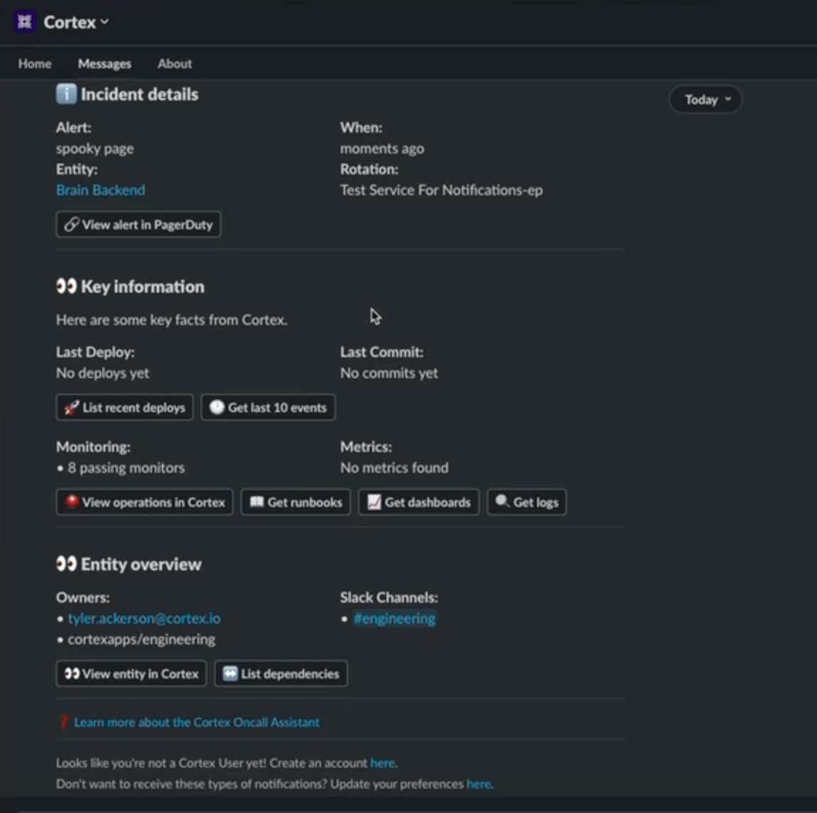 On-call assistant notifies users via Slack.