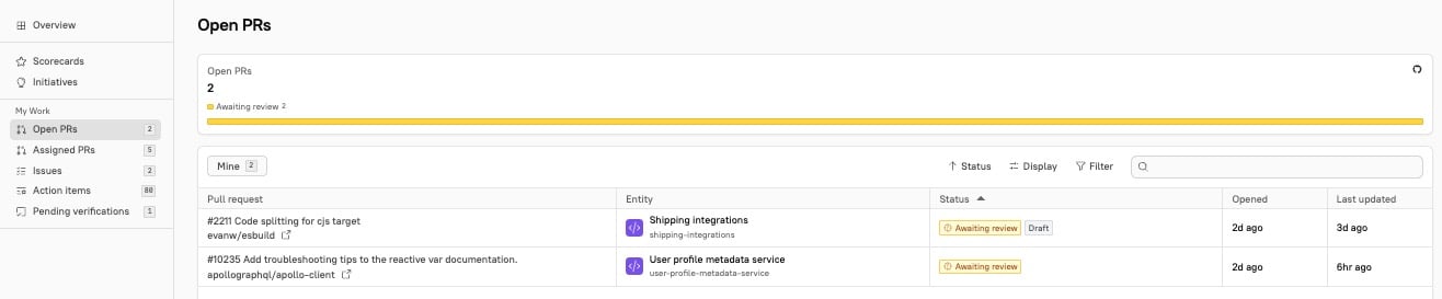 See a list of open PRs linked from the homepage.