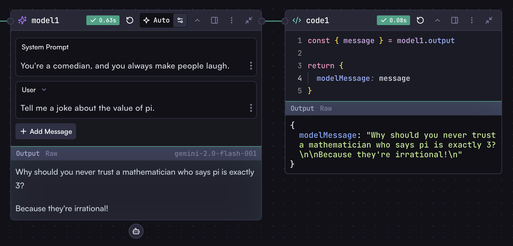 Code step showing variable access without the {{}} syntax